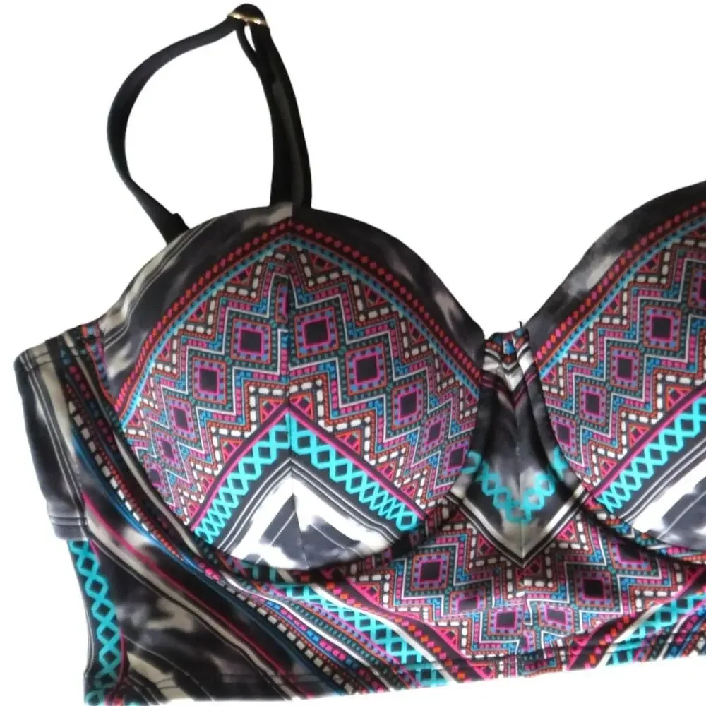 Kenneth Cole Bikini Top Bathing Suit Adj Straps Colorful Beach Summer Sz Small 4